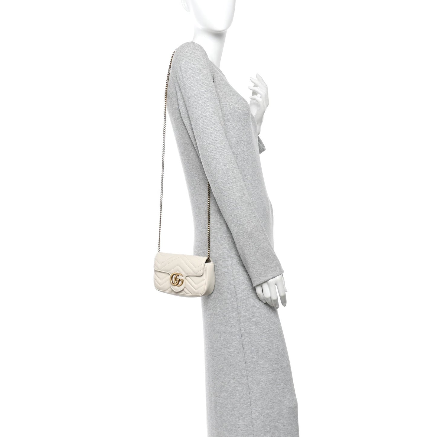 Calfskin Matelasse Super Mini GG Marmont Shoulder Bag White