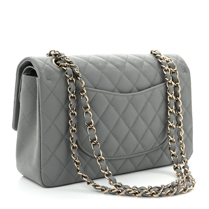 Caviar Quilted Medium Double Flap Grey