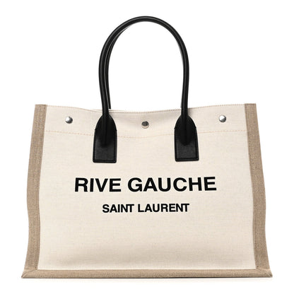 Linen Calfskin Small Rive Gauche Tote Greggio Natural