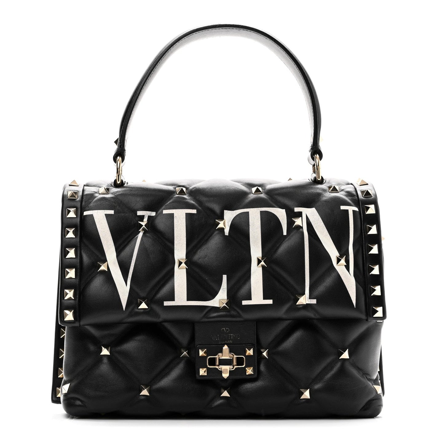 Lambskin VLTN Print Candystud Top Handle Bag Black