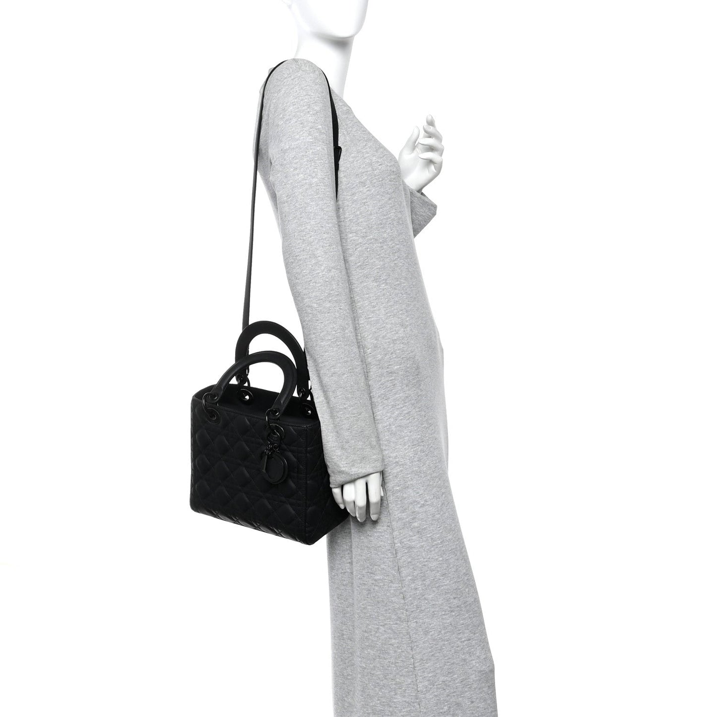 Ultra Matte Calfskin Cannage Medium Lady Dior Black