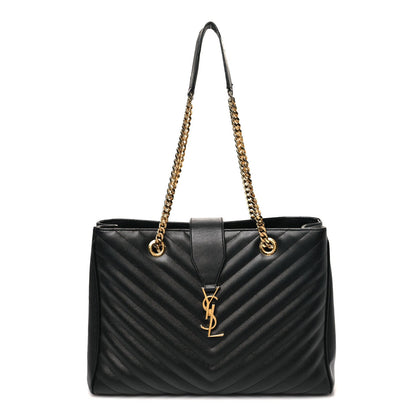 Grain De Poudre Matelasse Chevron Monogram Shopping Bag Black