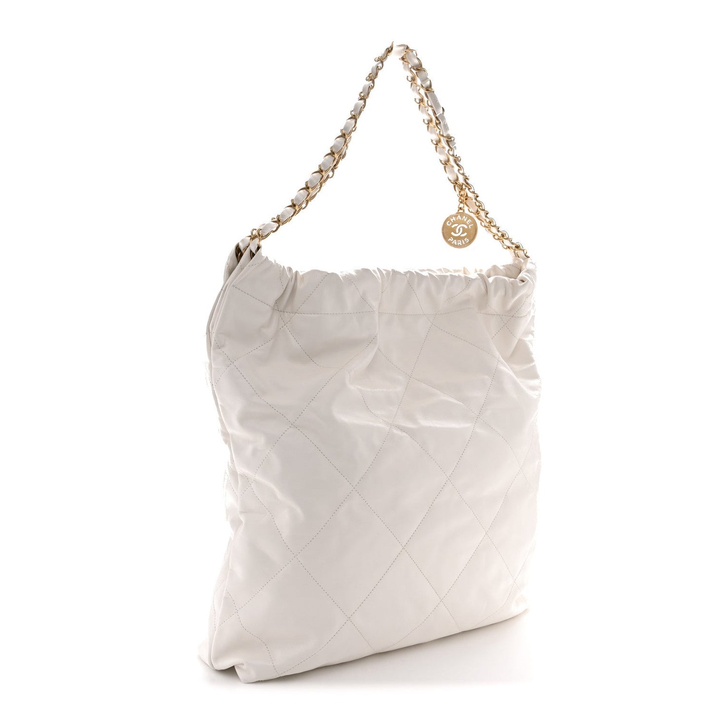 Shiny Calfskin Quilted Large Chanel 22 White