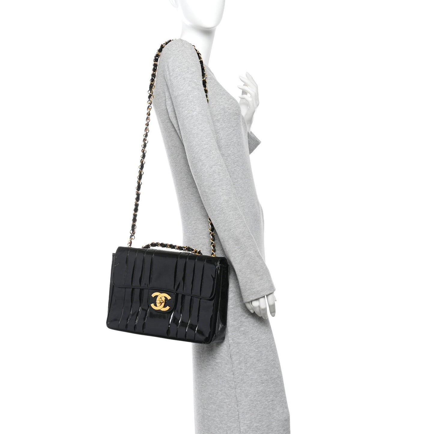 Patent Vertical Quilted Jumbo Single Flap Black