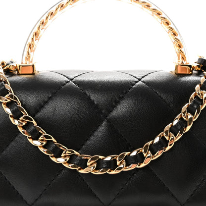 Lambskin Resin Quilted Top Handle Flap Black
