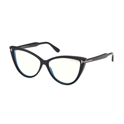 Tom Ford Eyeglasses Cat Eye Full Rim, Black Frame and Clear Blue Light Block Lens FT5843-B005
