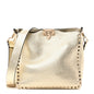 Metallic Pebbled Calfskin Small Rockstud Flip-Lock Messenger Bag Platino