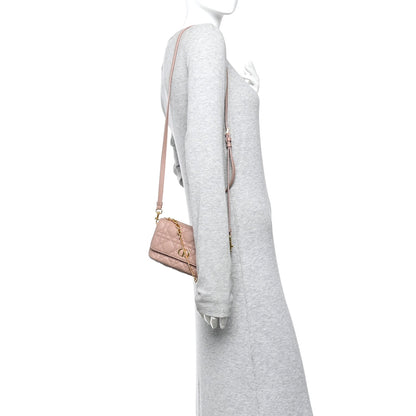 Supple Calfskin Cannage Caro Pouch with Chain Rose Des Vents