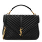 Sheepskin Matelasse Chevron Monogram Large College Satchel Black