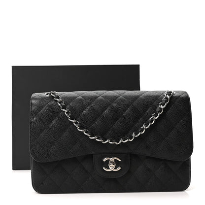 Caviar Quilted Jumbo Double Flap Black