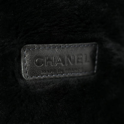 Shearling Quilted Medium Single Flap Black