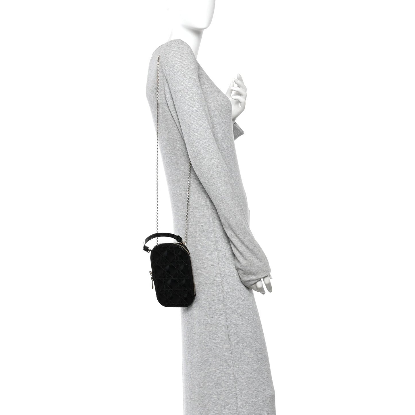 Patent Cannage Lady Dior Phone Holder Black