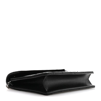 Grain De Poudre Matelasse Chevron Monogram Envelope Chain Wallet Black