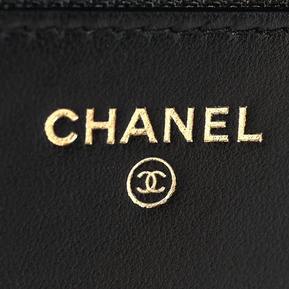Lambskin Quilted Trendy CC Wallet On Chain WOC Black