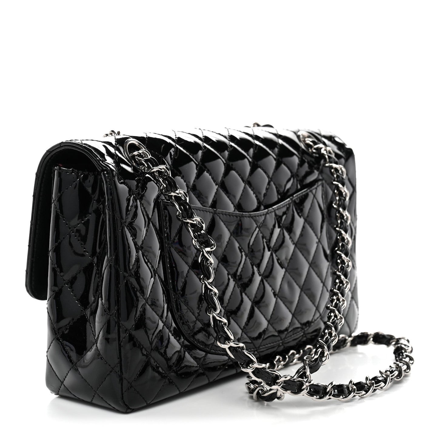 Patent Quilted Secret Label Medium Flap Black