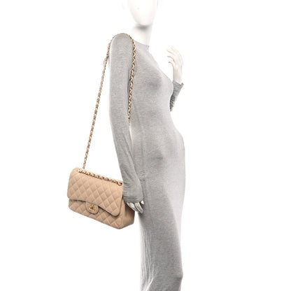 Lambskin Quilted Jumbo Double Flap Beige