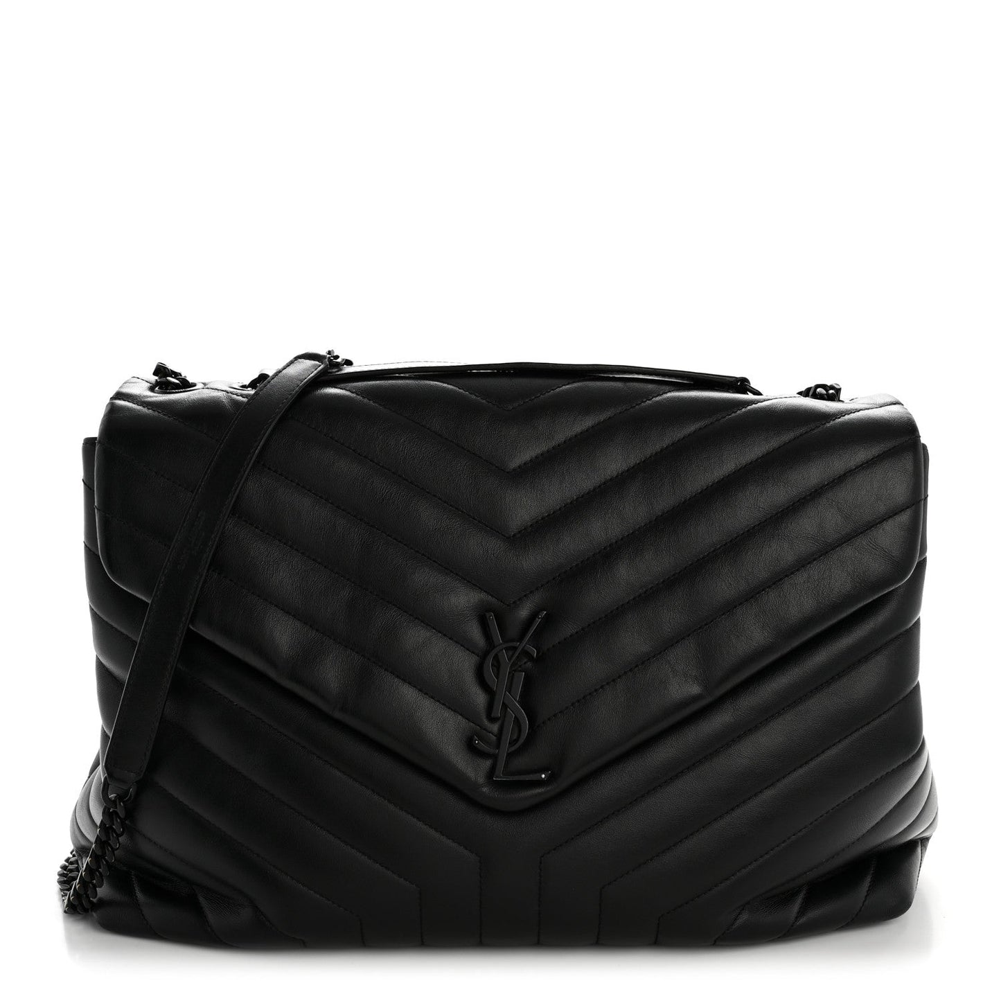 Calfskin Y Quilted Monogram Large Loulou Chain Satchel Black