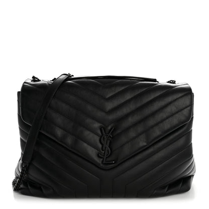 Calfskin Y Quilted Monogram Large Loulou Chain Satchel Black