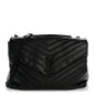 Calfskin Y Quilted Monogram Large Loulou Chain Satchel Black