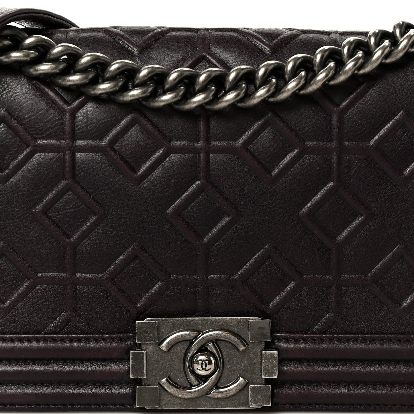 Calfskin Crystal Embossed Medium Boy Flap Plum