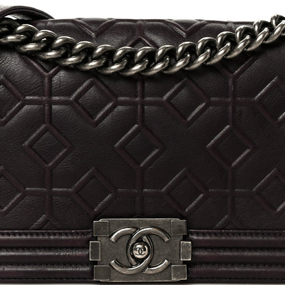 Calfskin Crystal Embossed Medium Boy Flap Plum