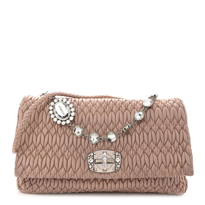 Nappa Matelasse Crystal Flap Clutch Cammeo