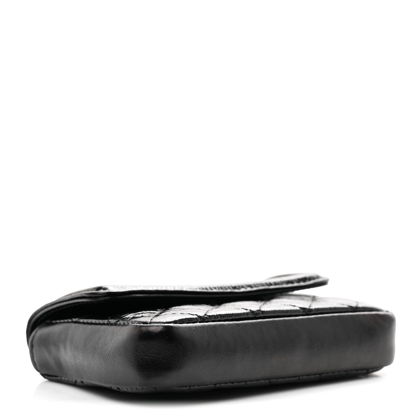 Shiny Aged Calfskin Quilted Waist Belt Bag Black