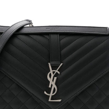 Grain De Poudre Textured Mixed Matelasse Large Triquilt Monogram Satchel Black