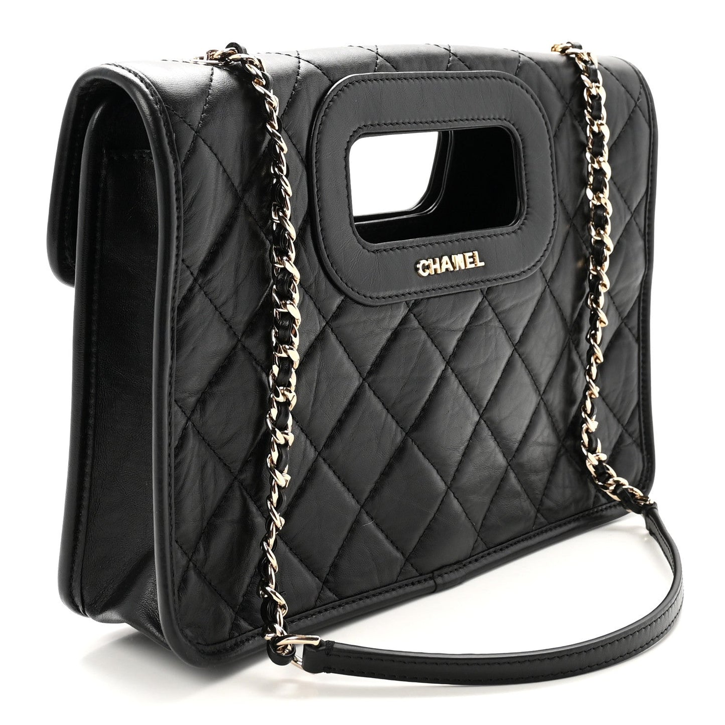 Aged Calfskin Charms Flap Bag Black