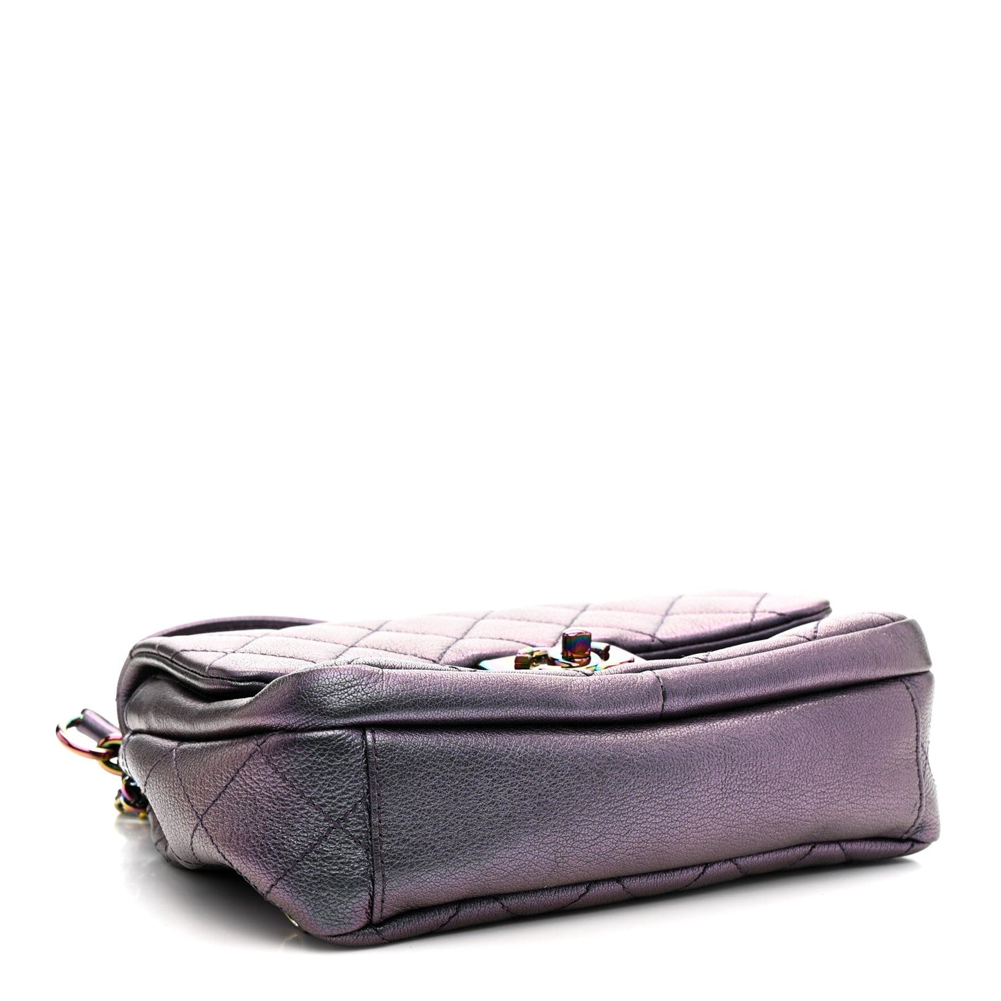 Iridescent Goatskin Quilted Small Double Carry Waist Chain Flap Purple
