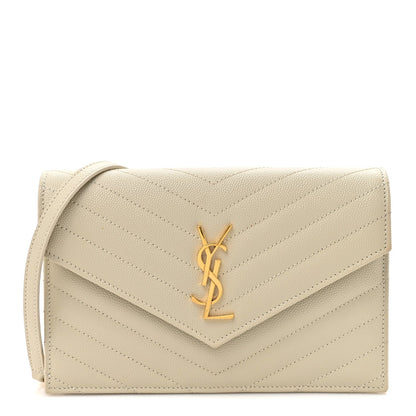 Grain De Poudre Matelasse Chevron Monogram Envelope Chain Wallet Crema Soft
