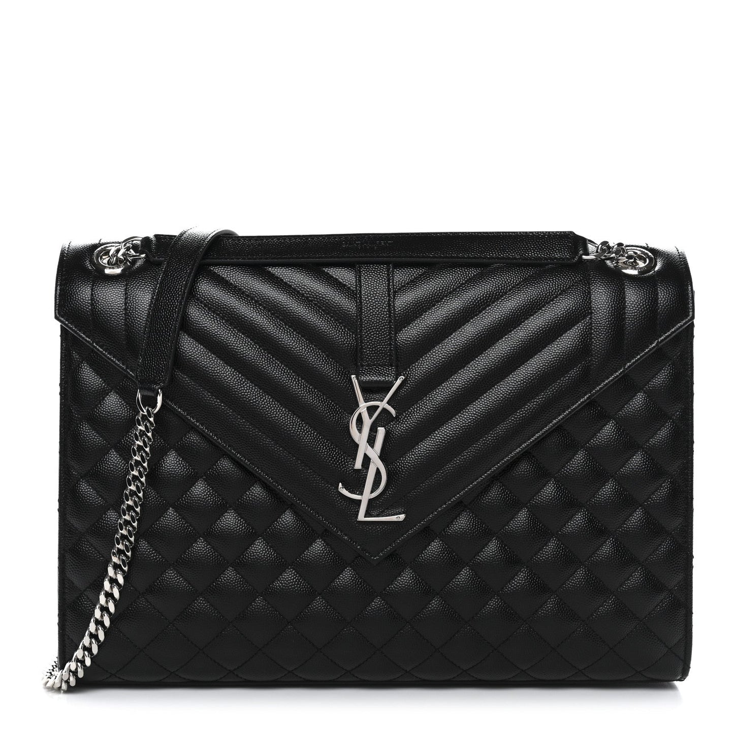 Grain De Poudre Textured Mixed Matelasse Large Triquilt Monogram Satchel Black