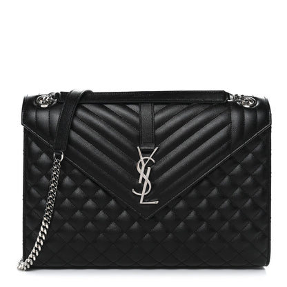 Grain De Poudre Textured Mixed Matelasse Large Triquilt Monogram Satchel Black