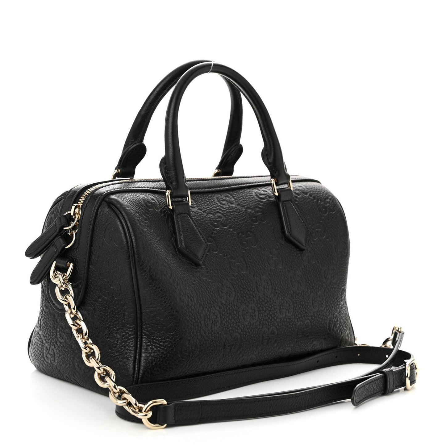 Calfskin GG Emblem Small Top Handle Bag Black