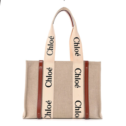 Cotton Calfskin Medium Woody Ribbon Tote White Brown