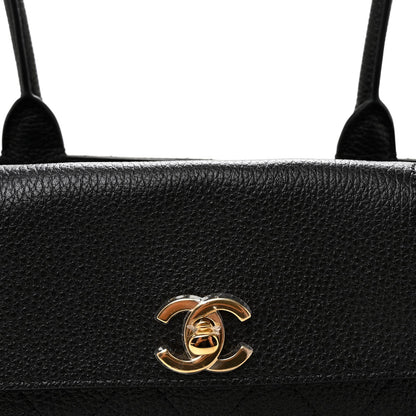 Grained Calfskin Stitched Urban Essentials Small Shopping Bag Black