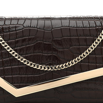 Calfskin Crocodile Embossed Emmie Clutch Bag Chocolate