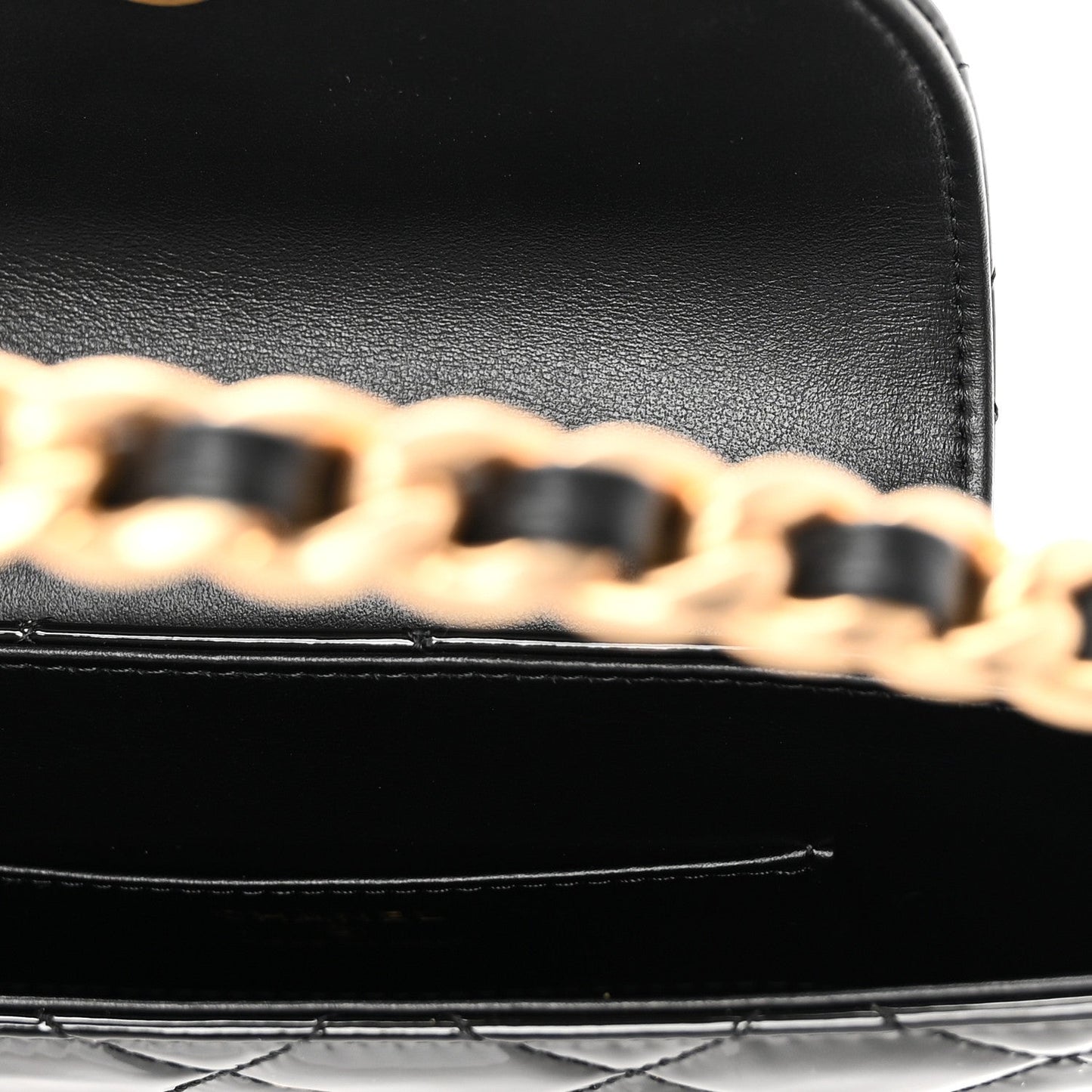 Patent Calfskin Quilted Chain Hoop Bag Black