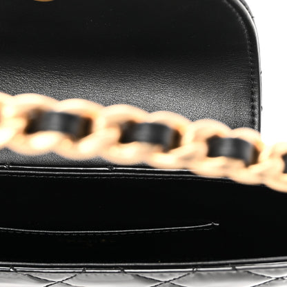 Patent Calfskin Quilted Chain Hoop Bag Black