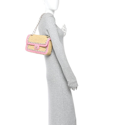Raffia Chain Venice Beach Flap Bag Beige Pink