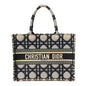 Canvas Macrocannage Embroidered Medium Book Tote Beige Blue