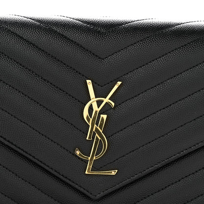 Grain De Poudre Matelasse Chevron Monogram Envelope Clutch Black