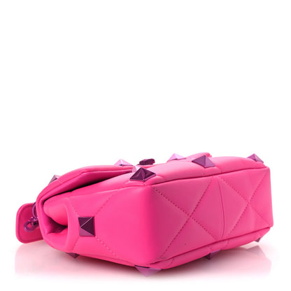 Nappa Lacquer Monochrome Medium Roman Stud Shoulder Bag Pink PP