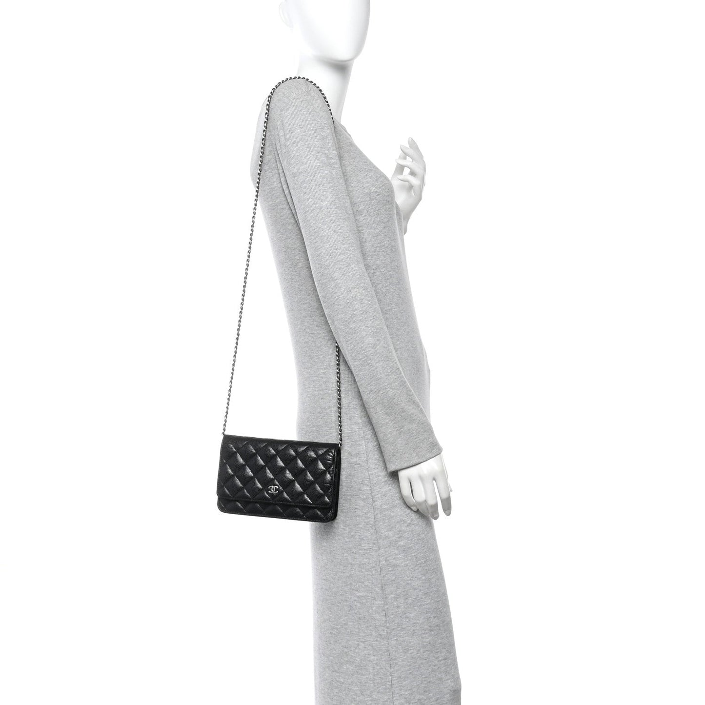 Caviar Quilted Wallet on Chain WOC Black