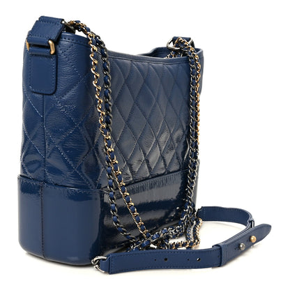 Patent Goatskin Quilted Medium Gabrielle Hobo Blue