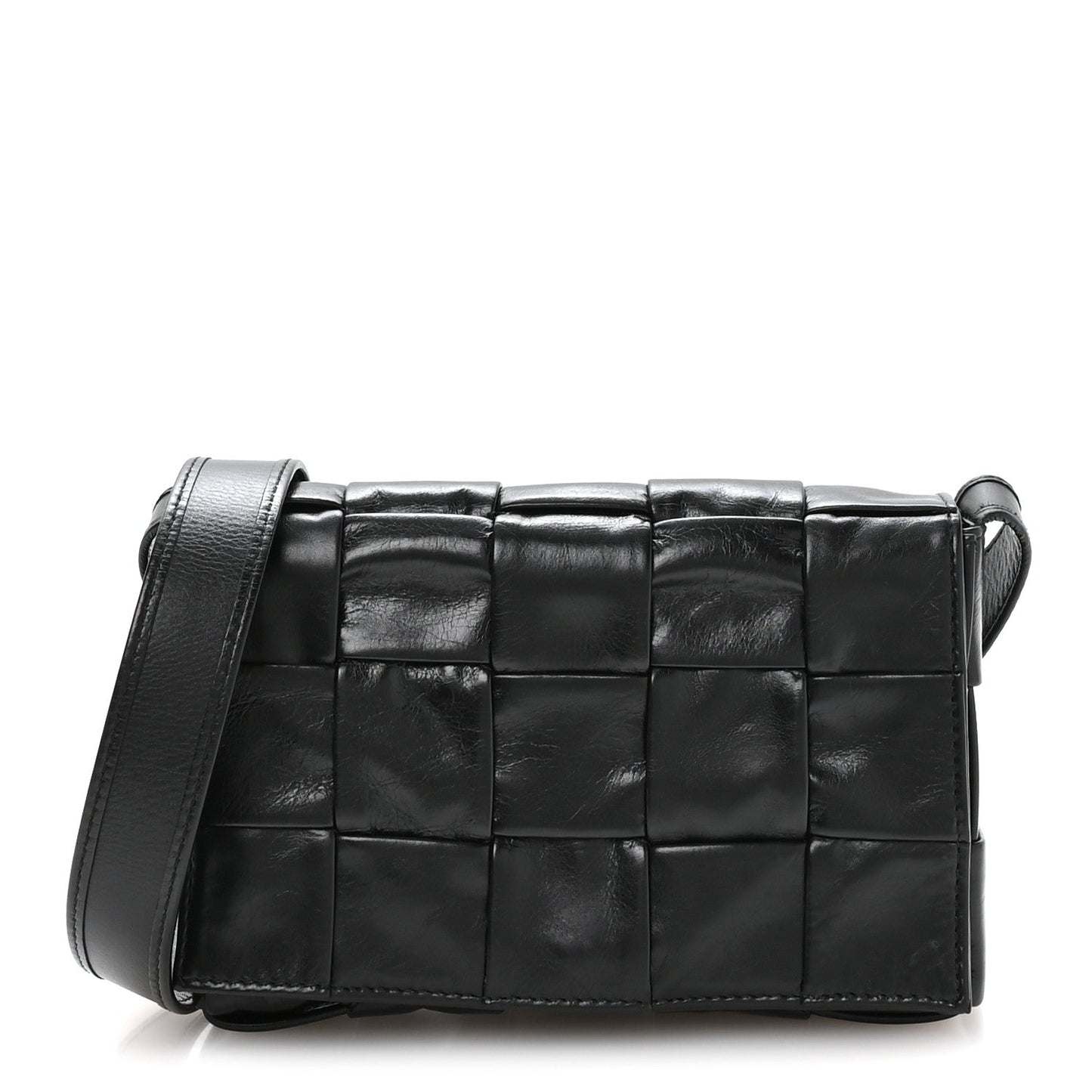 Paper Calfskin Maxi Intreccio Cassette Crossbody Bag Black