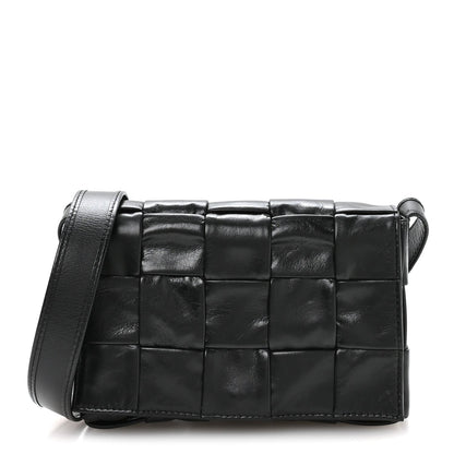 Paper Calfskin Maxi Intreccio Cassette Crossbody Bag Black