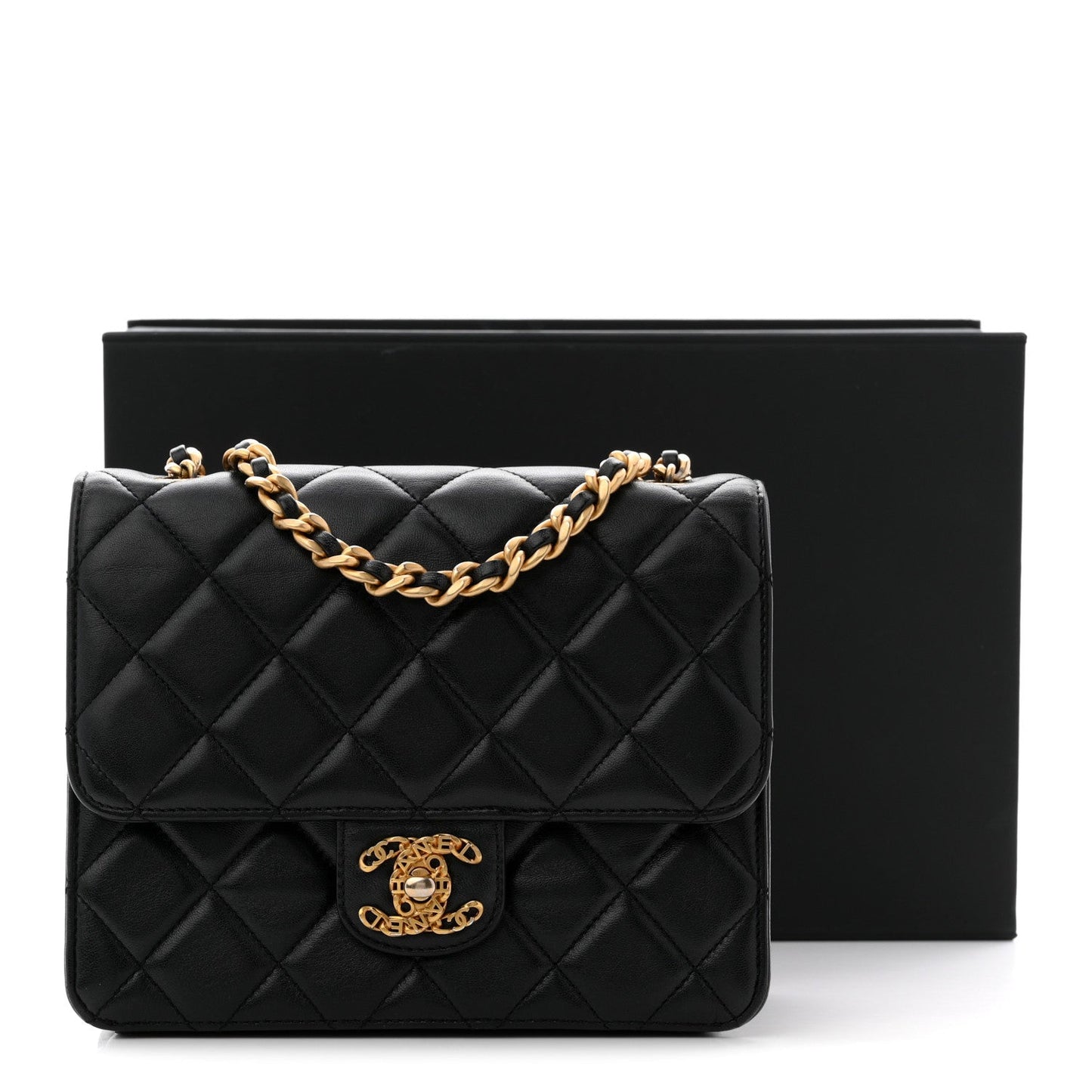 Lambskin Quilted CC Logo Mini Flap Black