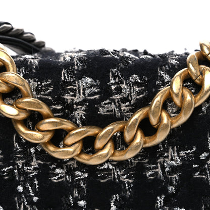 Tweed Quilted Large Chanel 19 Flap Black Silver Ecru