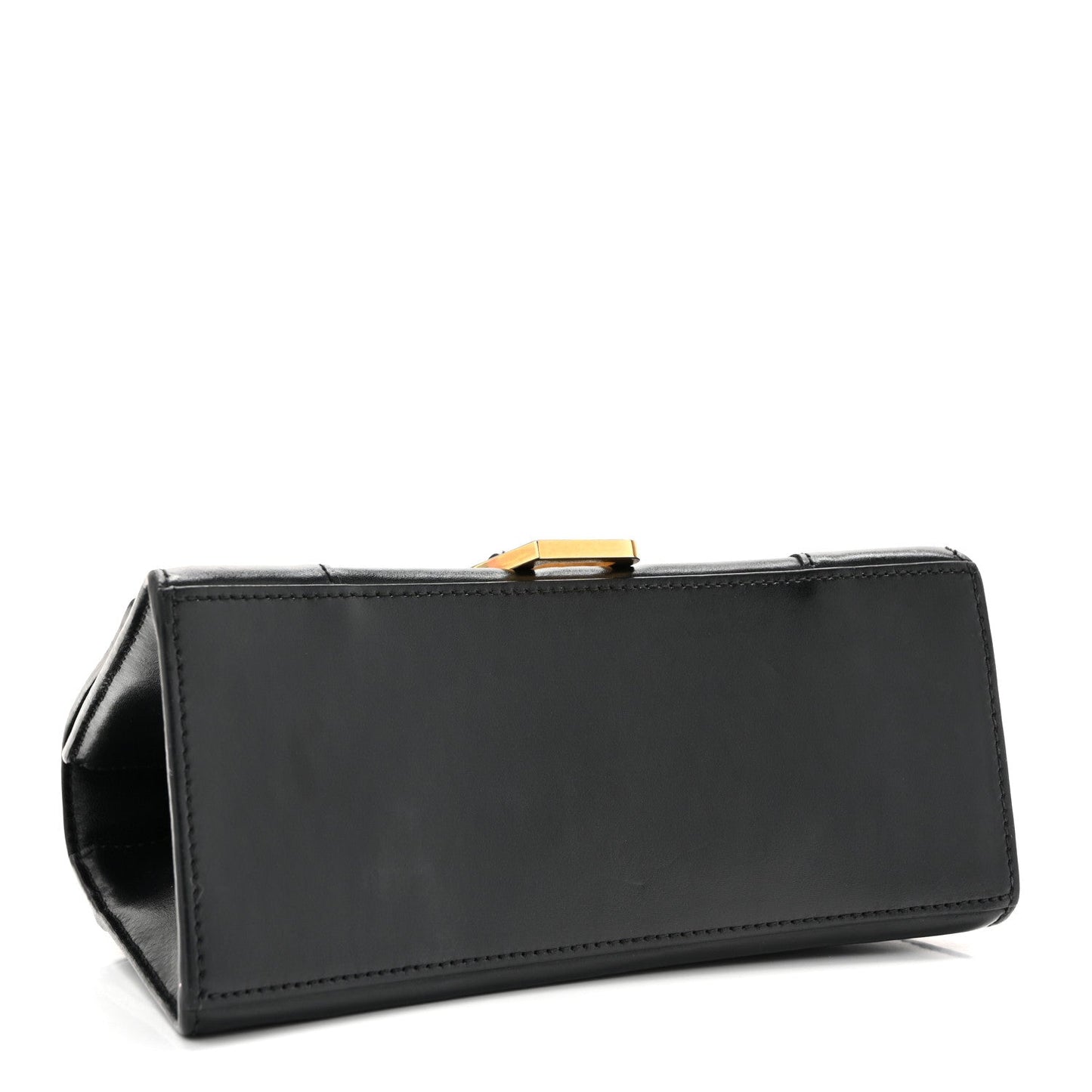 Shiny Box Calfskin Small Hourglass Top Handle Bag Black